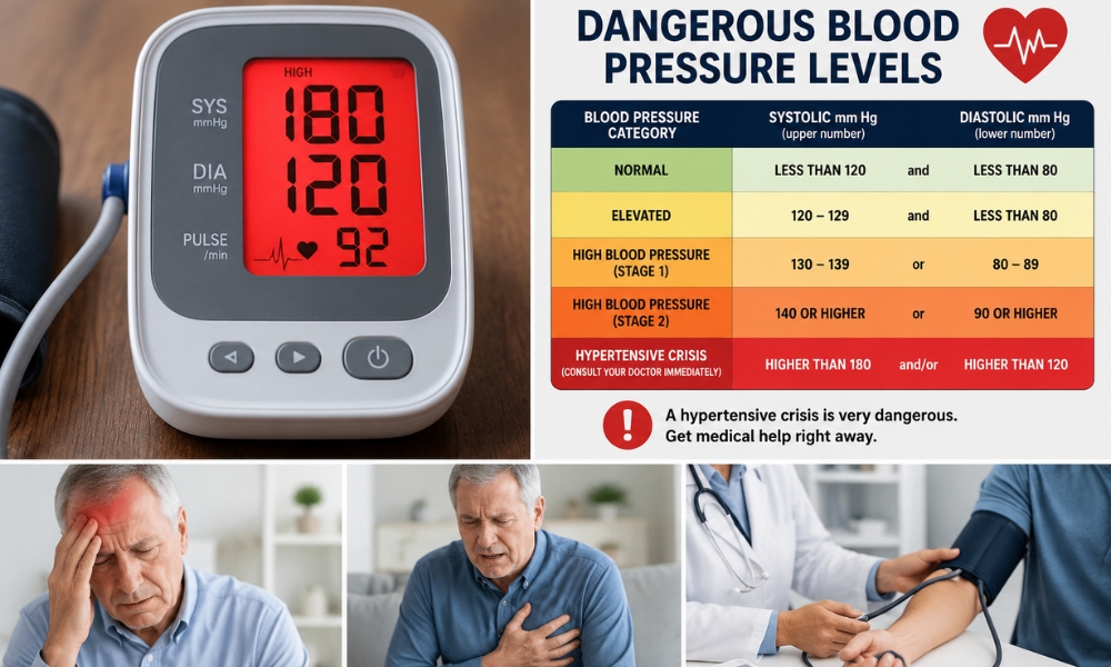 Medical illustration showing how high blood pressure affects the heart and blood vessels